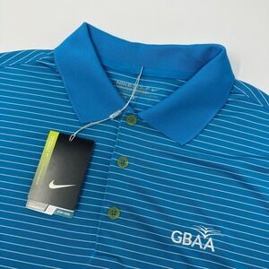 NEW Nike Golf Tour Performance Men's L Blue Striped Polo Shirt GBAA Embraer Logo